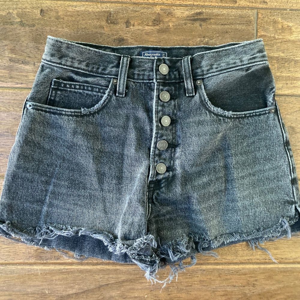 Abercrombie & Fitch 27 Natural Rise Black Denim Shorts Cutoff Button Fly Grunge